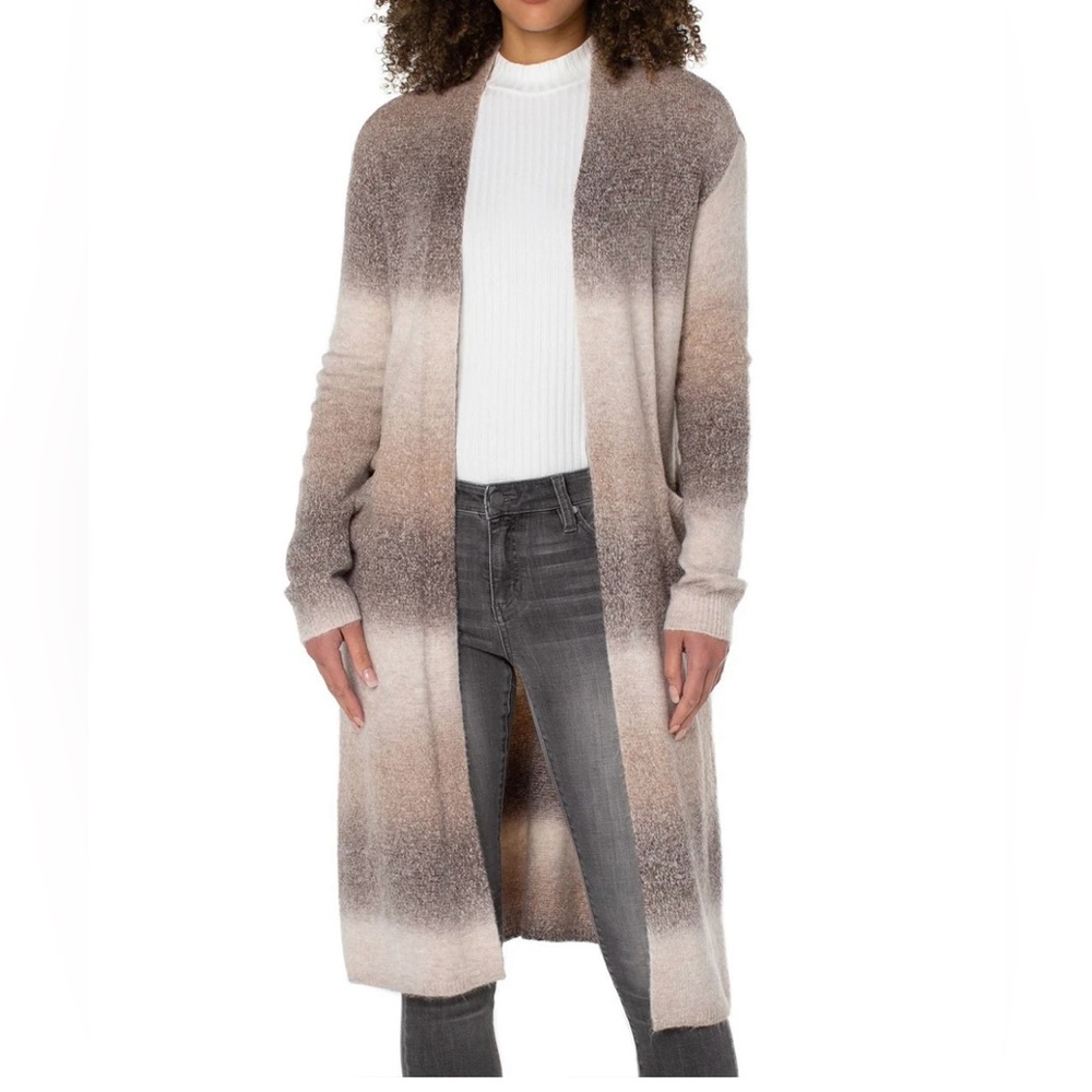 NWT Liverpool Ombre Brown Open Front Long Line Cardigan. Soft, cozy and warm.